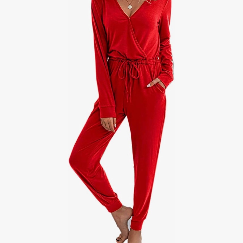 Long sleeved red romper